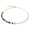 COEUR DE LION Echter Stein-Geocube® Precious Fusion Pearls Halskette Schwarz-Gold