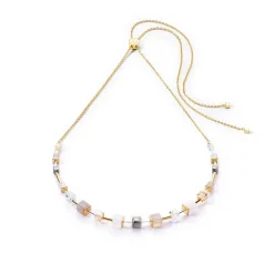 COEUR DE LION Geocube® Echtstein-Geocube® Precious Slider-Verschluss-Halskette Goldgrau