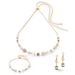 COEUR DE LION Geocube® Echtstein-Geocube® Precious Slider-Verschluss-Halskette Goldgrau