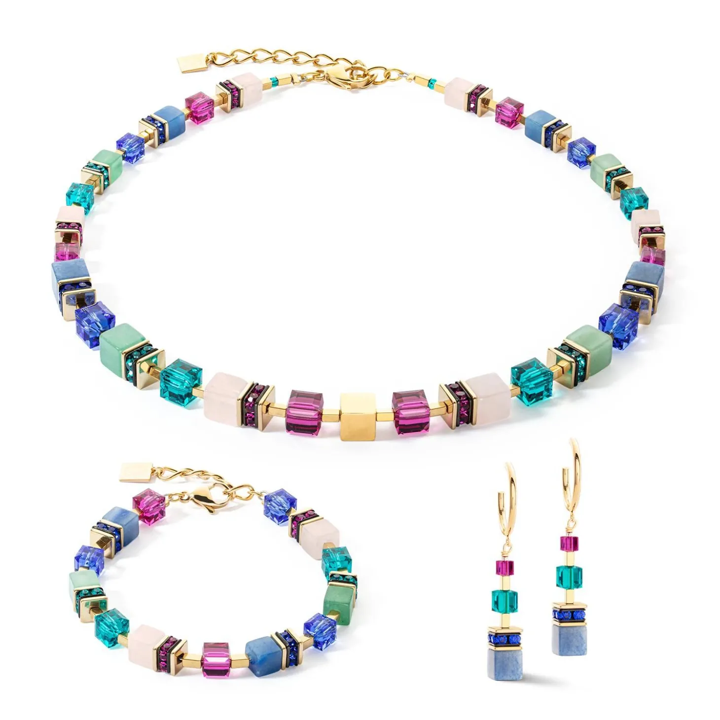 COEUR DE LION Geocube® Echtstein-Geocube® Precious Statement Ohrringe Gold-Mehrfarbig