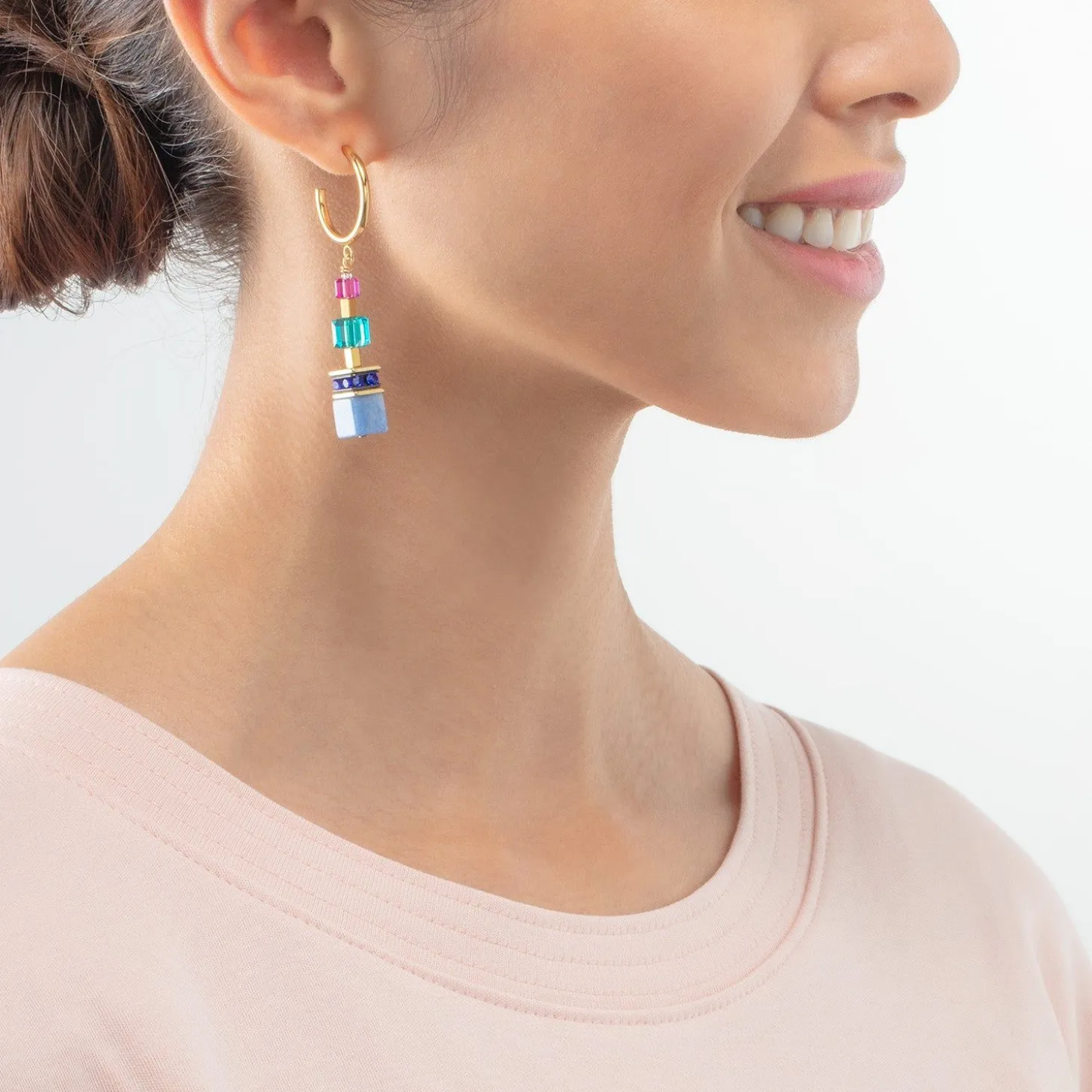 COEUR DE LION Geocube® Echtstein-Geocube® Precious Statement Ohrringe Gold-Mehrfarbig