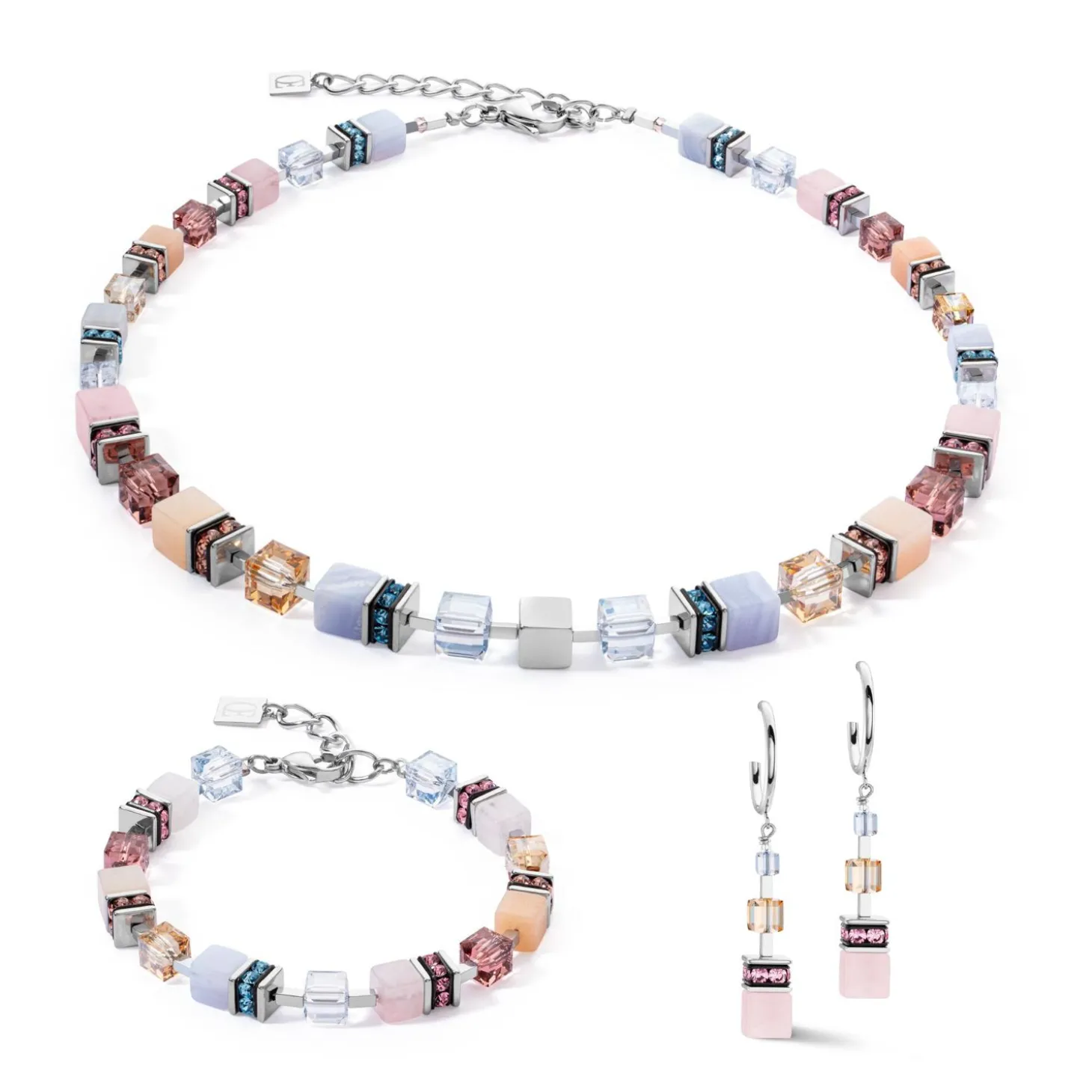 COEUR DE LION Geocube® Mehrfarbig-Geocube® Precious Statement Ohrringe Silber-Pastell