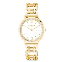 COEUR DE LION Uhren-Geschenkset: Uhr rund, funkelndes Perlmutt und Armband Tropfen Gold