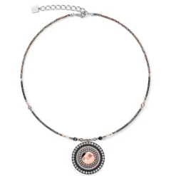 COEUR DE LION Halsketten mit Anhänger-Halskette Amulett Kleine Kristalle & Gestreifter Onyx Grau-Kristall