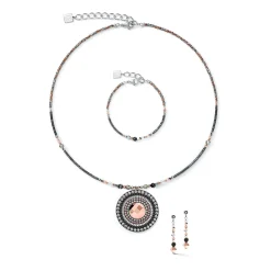COEUR DE LION Echter Stein-Halskette Amulett Kleine Kristalle & Gestreifter Onyx Grau-Kristall