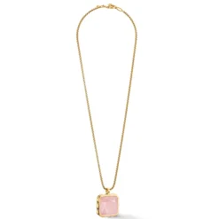 COEUR DE LION Edelsteinketten-Halskette Amulett Spikes Quadrat Rosenquarz Gold-Rosa