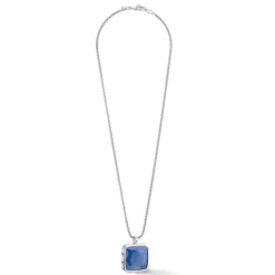 COEUR DE LION Lange Halsketten-Halskette Amulett Spikes Quadratischer Aventurin Silber-Blau