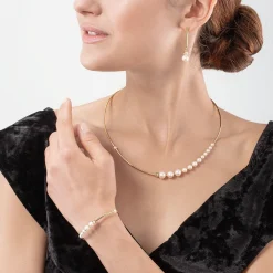 COEUR DE LION Hochzeit-Halskette Asymmetrie Süßwasserperlen & Edelstahl Weißgold