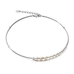 COEUR DE LION Hochzeit-Halskette Asymmetrie Süßwasserperlen & Edelstahl Weiß-Silber