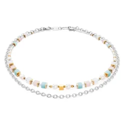 COEUR DE LION Edelsteinketten-Halskette Coole romantische Würfel & Perlen Bicolor