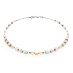 COEUR DE LION Edelsteinketten-Halskette Coole romantische Würfel & Perlen Bicolor