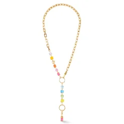 COEUR DE LION Lange Halsketten-Halskette Cube Fusion Charm Gold-Regenbogen