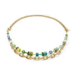 COEUR DE LION Geocube® Echtstein-Halskette Geocube® Festive Layer Gold-Grün