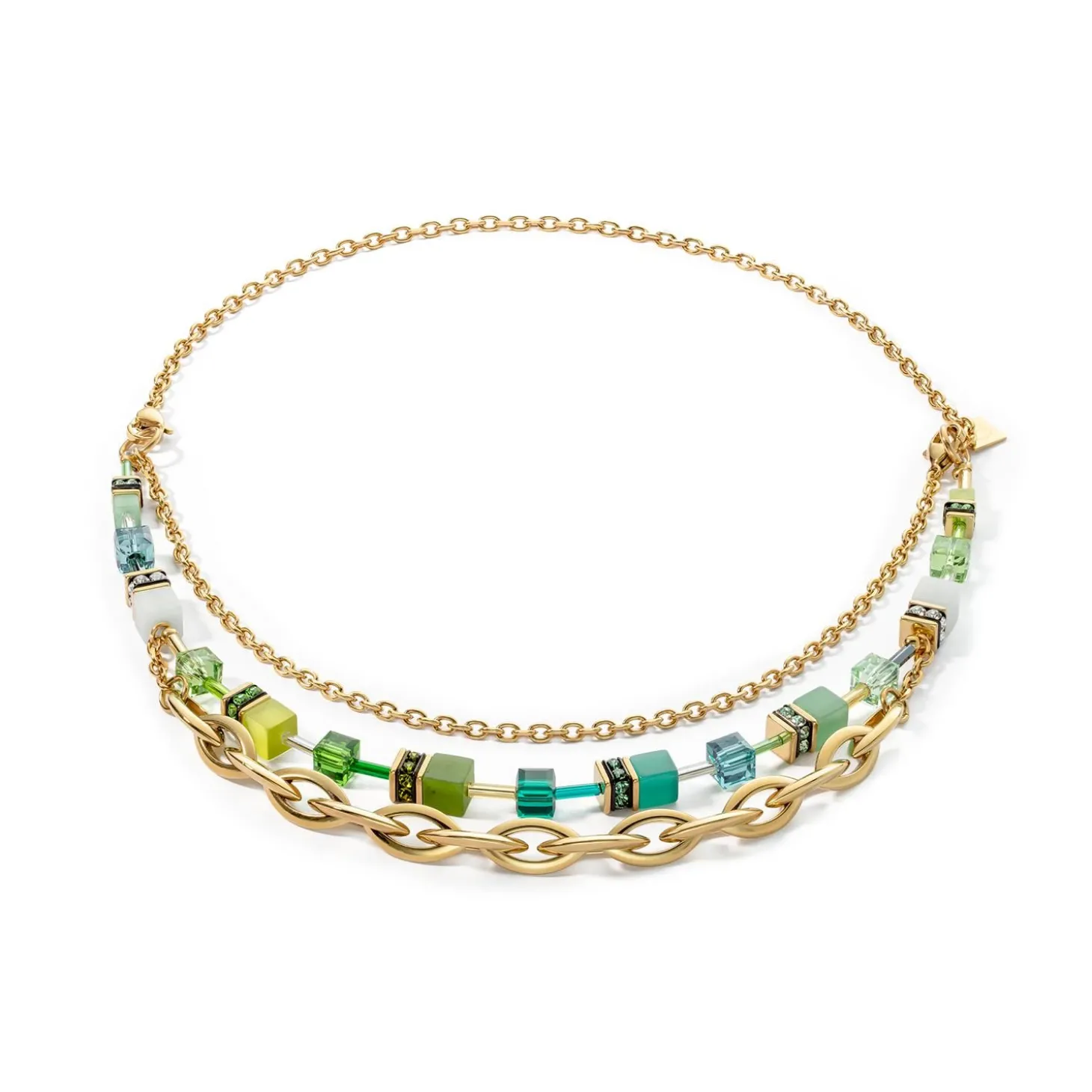 COEUR DE LION Festliche Kollektion-Halskette Geocube® Festive Layer Gold-Grün