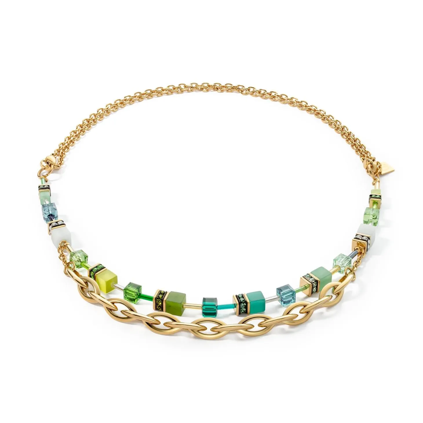 COEUR DE LION Festliche Kollektion-Halskette Geocube® Festive Layer Gold-Grün