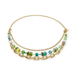 COEUR DE LION Echter Stein-Halskette Geocube® Festive Layer Gold-Grün