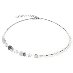 COEUR DE LION Perlenketten-Halskette Geocube® Fusion Precious Pearl Mix Silbergrau