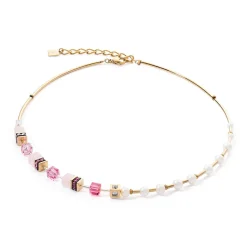 COEUR DE LION Edelsteinketten-Halskette Geocube® Fusion Precious Pearl Mix Gold-Rosa