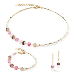 COEUR DE LION Edelsteinketten-Halskette Geocube® Fusion Precious Pearl Mix Gold-Rosa