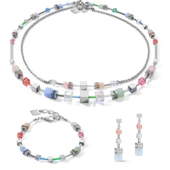 COEUR DE LION Multiwear-Halsketten-Halskette Geocube® Multitask 4-In-1 Summer Multi Pastell-Silber