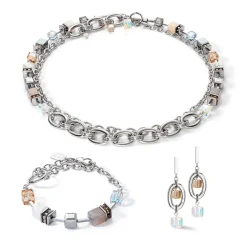 COEUR DE LION Multiwear-Halsketten-Halskette Geocube® Statement Precious Chunky Chain Multiwear Grau-Beige
