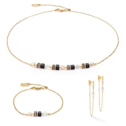 COEUR DE LION Edelsteinketten-Halskette Mini Cubes & Kette Gold-Schwarz