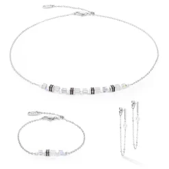 COEUR DE LION Edelsteinketten-Halskette Mini Cubes & Kette Silber-Weiß