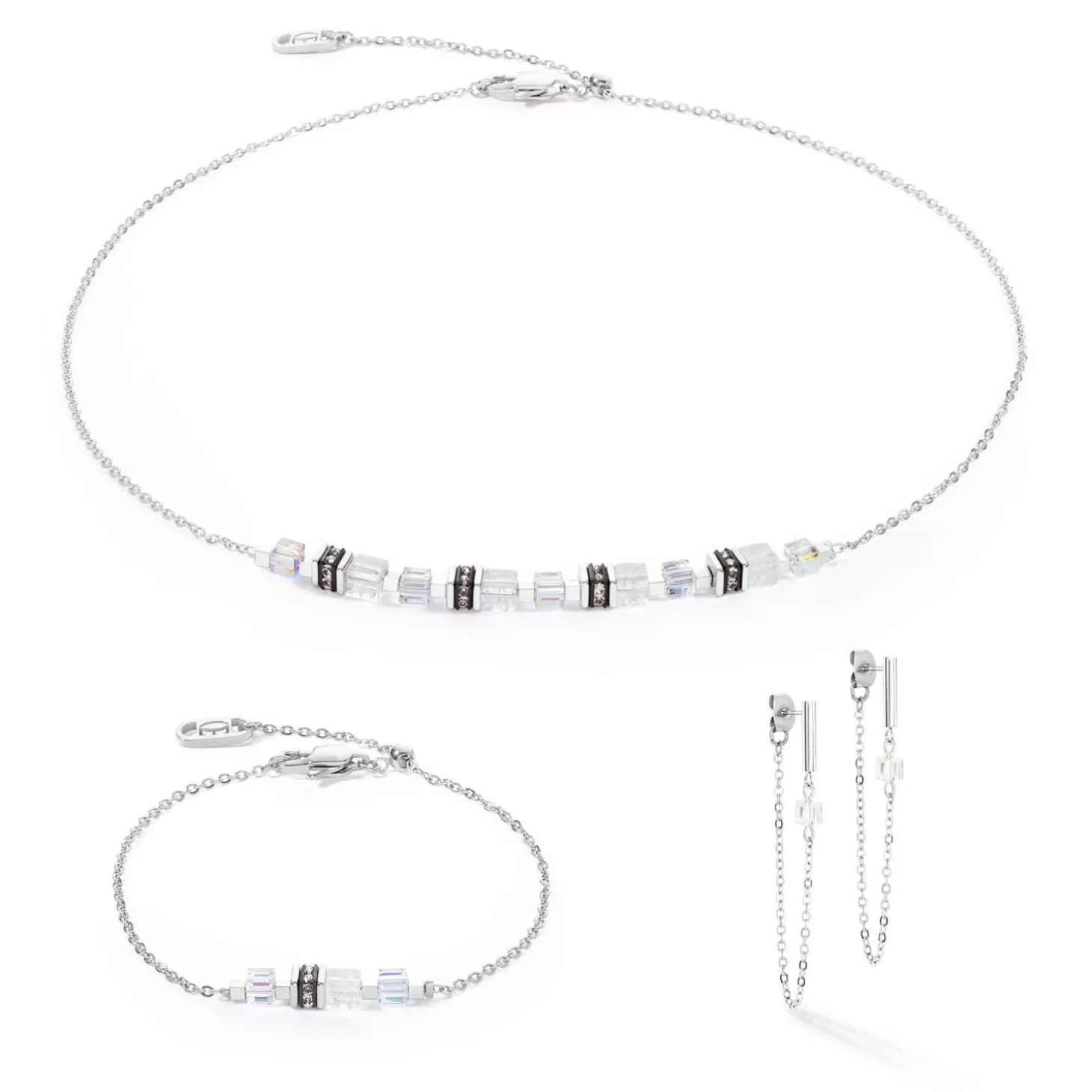 COEUR DE LION Edelsteinketten-Halskette Mini Cubes & Kette Silber-Weiß