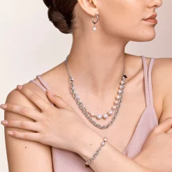 COEUR DE LION Hochzeit-Halskette mit Süßwasserperlen und klobiger Kette, 4-in-1, Weiß-Silber