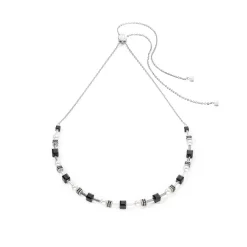 COEUR DE LION Kristallhalsketten-Halskette Mysterious Cubes & Pearls Silber-Schwarz