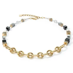 COEUR DE LION Echter Stein-Halskette Mysterious Mix Gold-Schwarz