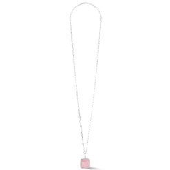 COEUR DE LION Edelsteinketten-Halskette Oe Amulett Quadratischer Rosenquarz Silber-Rosa