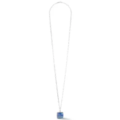 COEUR DE LION Lange Halsketten-Halskette Oe Amulett Quadratischer Aventurin Silber-Blau
