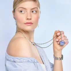 COEUR DE LION Lange Halsketten-Halskette Oe Amulett Quadratischer Aventurin Silber-Blau