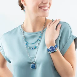 COEUR DE LION Lange Halsketten-Halskette Oe Amulett Quadratischer Aventurin Silber-Blau