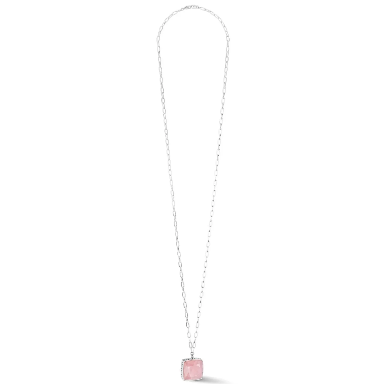 COEUR DE LION Coeur Essentials-Halskette Oe Amulett Quadratischer Rosenquarz Silber-Rosa