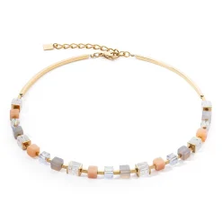 COEUR DE LION Edelsteinketten-Halskette Precious Classic Cubes Grau-Pfirsich