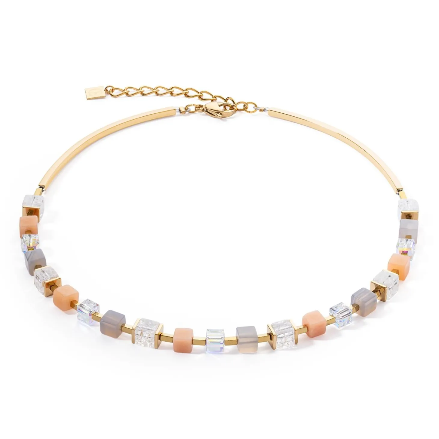 COEUR DE LION Edelsteinketten-Halskette Precious Classic Cubes Grau-Pfirsich