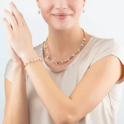 COEUR DE LION Edelsteinketten-Halskette Precious Classic Cubes Grau-Pfirsich