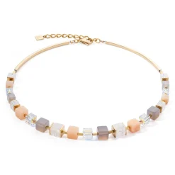 COEUR DE LION Edelsteinketten-Halskette Precious Statement Cubes Grau-Pfirsich