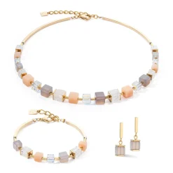 COEUR DE LION Edelsteinketten-Halskette Precious Statement Cubes Grau-Pfirsich