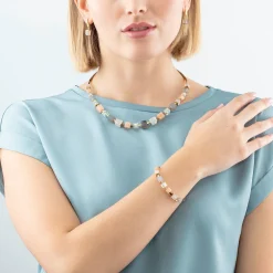 COEUR DE LION Edelsteinketten-Halskette Precious Statement Cubes Grau-Pfirsich