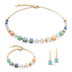 COEUR DE LION Edelsteinketten-Halskette Precious Statement Cubes Mehrfarbig-Sanft
