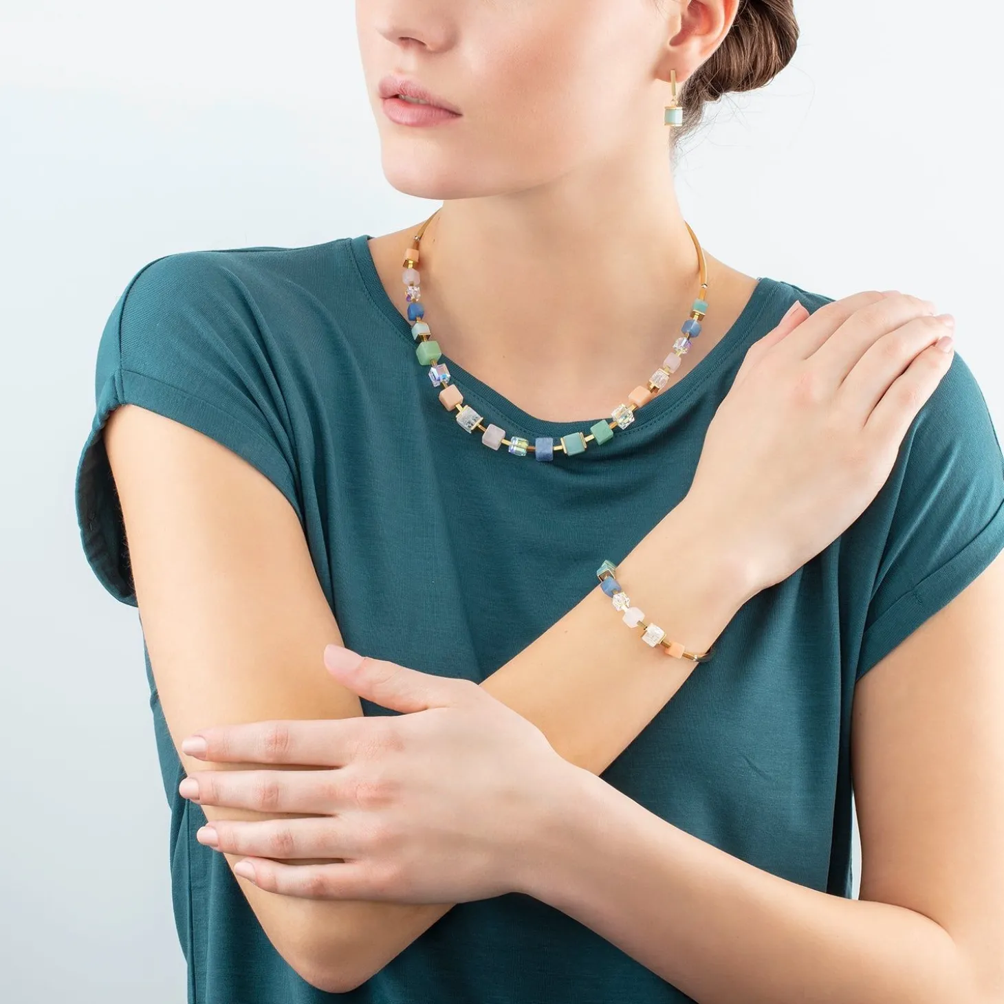 COEUR DE LION Edelsteinketten-Halskette Precious Statement Cubes Mehrfarbig-Sanft