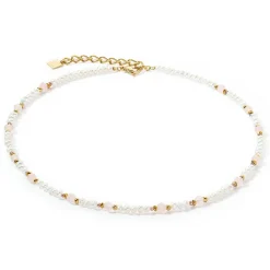 COEUR DE LION Hochzeit-Halskette Romantische Süßwasserperlen & Rosenquarz Gold