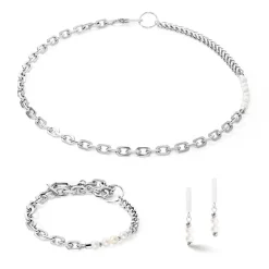 COEUR DE LION Multiwear-Halsketten-Halskette Shape Shifter Süßwasserperlen Silber