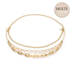 COEUR DE LION Perlenketten-Halskette Süßwasserperlen & klobige Kette Navette Multiwear Weißgold