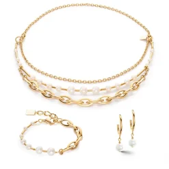 COEUR DE LION Perlenketten-Halskette Süßwasserperlen & klobige Kette Navette Multiwear Weißgold