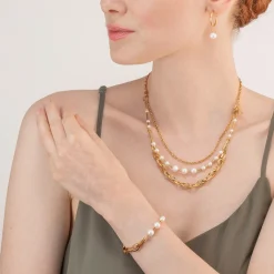 COEUR DE LION Perlenketten-Halskette Süßwasserperlen & klobige Kette Navette Multiwear Weißgold