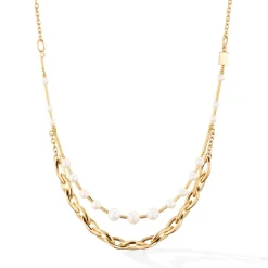 COEUR DE LION Perlenketten-Halskette Süßwasserperlen & klobige Kette Navette Multiwear Weißgold